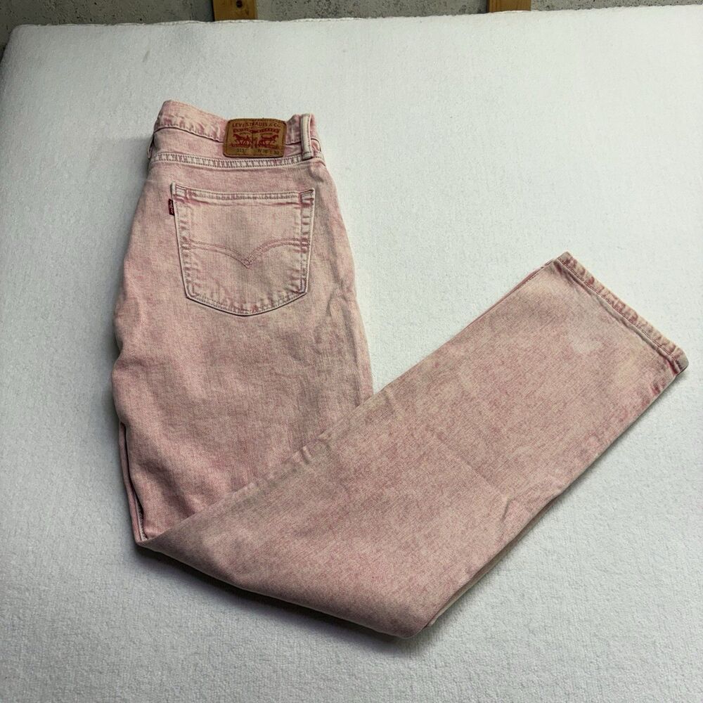 LEVI'S 511 Pants Mens W36 x L32 PINK Jeans Acid Wash Tapered Slim Fit Stone Wash